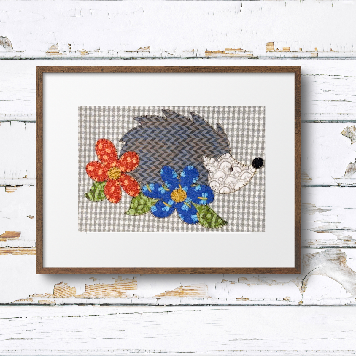 Hedgehog with Flowers | Handmade Appliqué Kitchen Towel