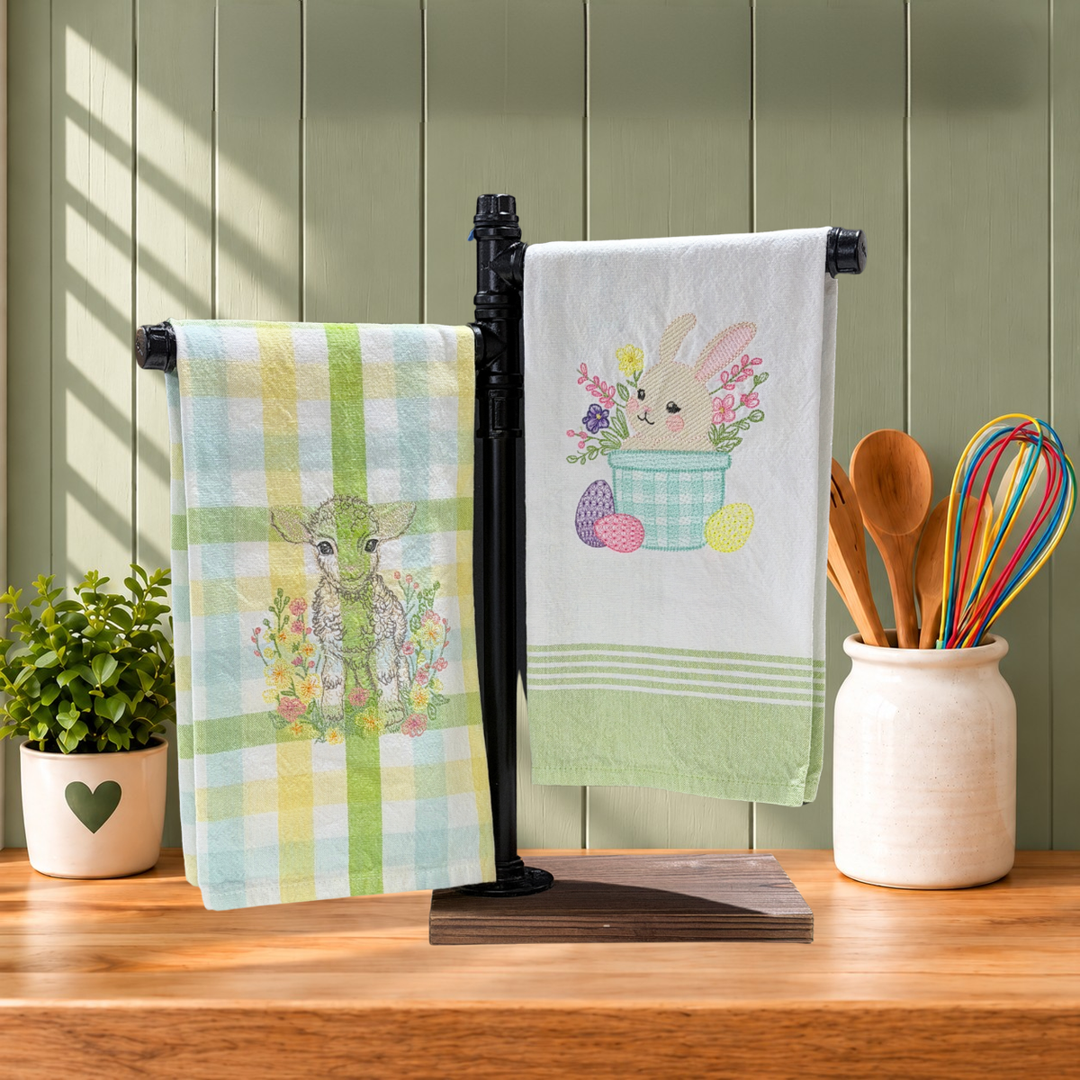 Easter Kitchen Towels | Embroidered Spring Designs