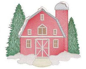 Barn and Tree Scene Embroidered Aprons
