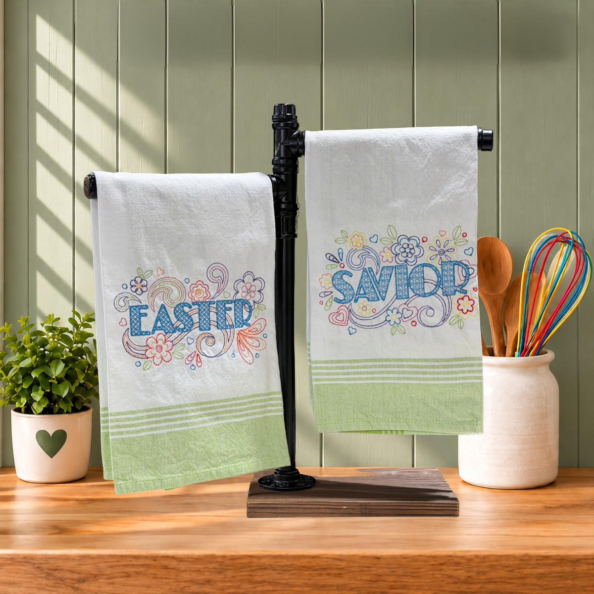 Easter Kitchen Towels | Embroidered Spring Designs