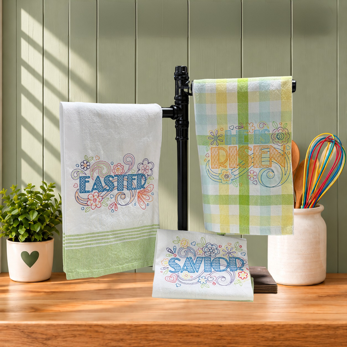 Easter Kitchen Towels | Embroidered Spring Designs