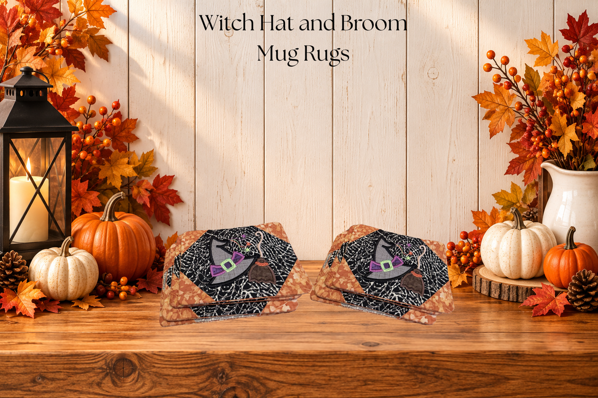 Halloween - Witch Hat and Broom - Quilted Mug Rugs