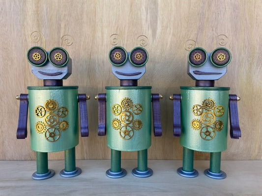 Model S.P.R.I.N.G. - 01 - StashBOT Barrel - Handmade Robot Keepsake Box with Hidden Compartment