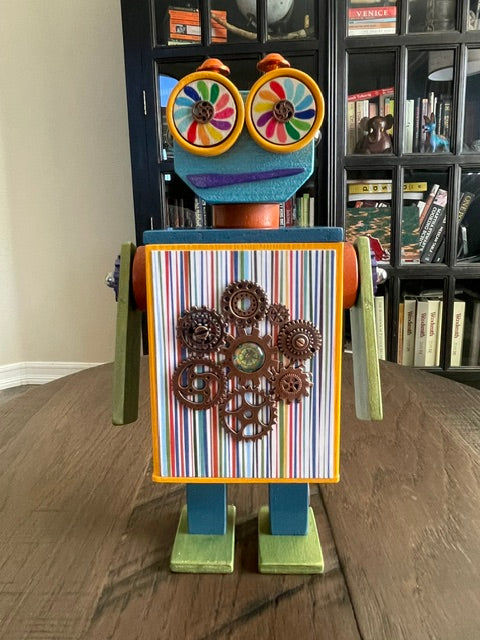 Prism- StashBot Square – Handmade Robot Keepsake Box with Hidden Compartment