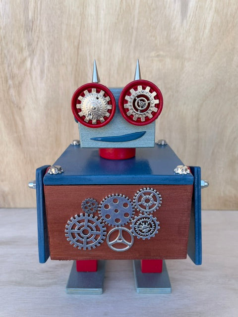 Cape Beacon - StashBot Square – Handmade Robot Keepsake Box with Hidden Compartment