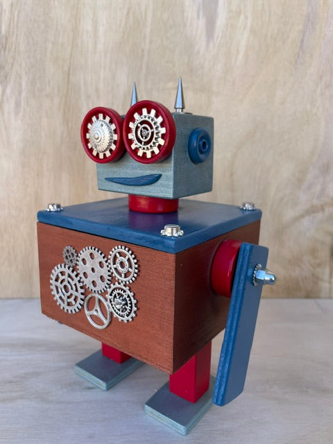 Cape Beacon - StashBot Square – Handmade Robot Keepsake Box with Hidden Compartment
