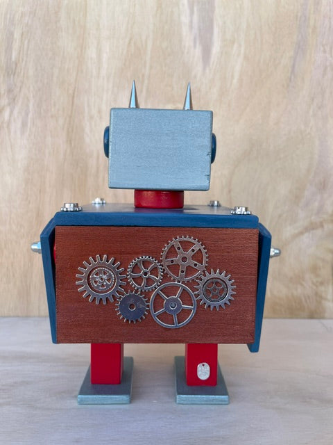 Cape Beacon - StashBot Square – Handmade Robot Keepsake Box with Hidden Compartment
