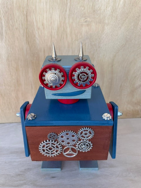 Cape Beacon - StashBot Square – Handmade Robot Keepsake Box with Hidden Compartment